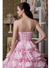 Quinceanea Dress A-line One Shoulder Floor-length Elastic Woven Satin Beading Ruffled Layers