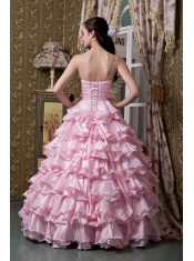Quinceanea Dress A-line One Shoulder Floor-length Elastic Woven Satin Beading Ruffled Layers