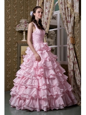 Quinceanea Dress A-line One Shoulder Floor-length Elastic Woven Satin Beading Ruffled Layers