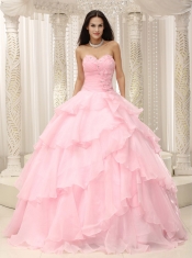 Quinceanera Dress Ruched Bodice Hand Made Flowers Decorate Waist