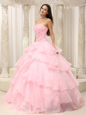 Quinceanera Dress Ruched Bodice Hand Made Flowers Decorate Waist