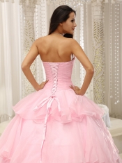 Quinceanera Dress Ruched Bodice Hand Made Flowers Decorate Waist