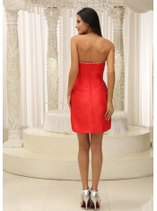 Prom Dress Beaded and Ruched Bodice Strapless Red For Homecoming