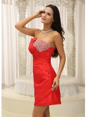 Prom Dress Beaded and Ruched Bodice Strapless Red For Homecoming