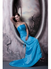 Prom Dress Strapless Brush Train Elastic Woven Satin