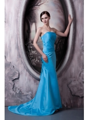 Prom Dress Strapless Brush Train Elastic Woven Satin