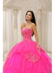 Quinceanera Dress Custom Made Hot Pink Sweetheart Embroidery  In 2013