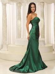 Prom Dress Dark Green Modest  Ruched Bodice Brush Train Custom Made