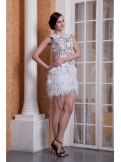 Prom / Cocktail Dress White Column Scoop Mini-length Feather