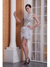 Prom / Cocktail Dress White Column Scoop Mini-length Feather