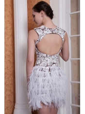 Prom / Cocktail Dress White Column Scoop Mini-length Feather