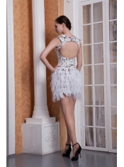 Prom / Cocktail Dress White Column Scoop Mini-length Feather