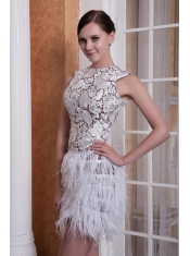 Prom / Cocktail Dress White Column Scoop Mini-length Feather