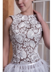 Prom / Cocktail Dress White Column Scoop Mini-length Feather