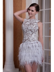 Prom / Cocktail Dress White Column Scoop Mini-length Feather