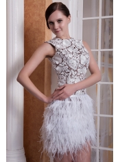 Prom / Cocktail Dress White Column Scoop Mini-length Feather