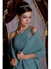 Prom / Evening Dress Baby Blue Empire One Shoulder Brush Train Chiffon Beading