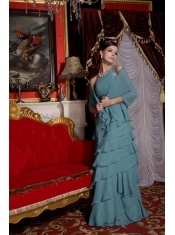 Prom / Evening Dress Baby Blue Empire One Shoulder Brush Train Chiffon Beading