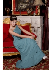 Prom / Evening Dress Baby Blue Empire One Shoulder Brush Train Chiffon Beading