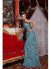 Prom / Evening Dress Baby Blue Empire One Shoulder Brush Train Chiffon Beading