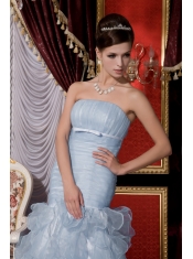 Prom / Evening Dress Baby Blue Mermaid Strapless Floor-length Organza Belt and Ruffles