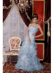 Prom / Evening Dress Baby Blue Mermaid Strapless Floor-length Organza Belt and Ruffles