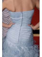 Prom / Evening Dress Baby Blue Mermaid Strapless Floor-length Organza Belt and Ruffles