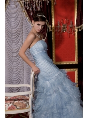 Prom / Evening Dress Baby Blue Mermaid Strapless Floor-length Organza Belt and Ruffles