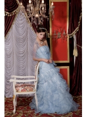 Prom / Evening Dress Baby Blue Mermaid Strapless Floor-length Organza Belt and Ruffles