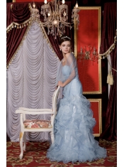 Prom / Evening Dress Baby Blue Mermaid Strapless Floor-length Organza Belt and Ruffles