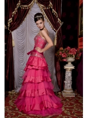 Prom / Evening Dress Fuchsia Empire Sweetheart Brush Train Taffeta and Tulle Beading