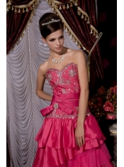 Prom / Evening Dress Fuchsia Empire Sweetheart Brush Train Taffeta and Tulle Beading