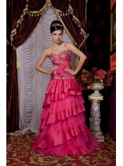 Prom / Evening Dress Fuchsia Empire Sweetheart Brush Train Taffeta and Tulle Beading