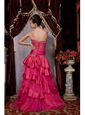 Prom / Evening Dress Fuchsia Empire Sweetheart Brush Train Taffeta and Tulle Beading