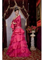 Prom / Evening Dress Fuchsia Empire Sweetheart Brush Train Taffeta and Tulle Beading
