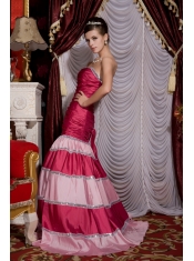 Prom / Evening Dress Hot Pink Mermaid Strapless Brush Train Taffeta Sequins