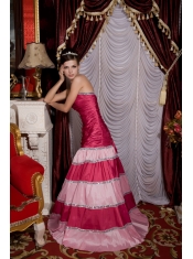 Prom / Evening Dress Hot Pink Mermaid Strapless Brush Train Taffeta Sequins