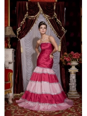 Prom / Evening Dress Hot Pink Mermaid Strapless Brush Train Taffeta Sequins