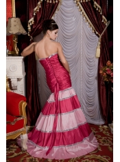 Prom / Evening Dress Hot Pink Mermaid Strapless Brush Train Taffeta Sequins