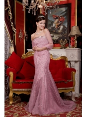 Prom / Evening Dress Light Pink Mermaid Strapless Brush Train Organza Beading
