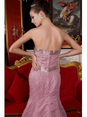 Prom / Evening Dress Light Pink Mermaid Strapless Brush Train Organza Beading