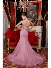Prom / Evening Dress Light Pink Mermaid Strapless Brush Train Organza Beading