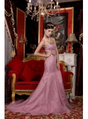 Prom / Evening Dress Light Pink Mermaid Strapless Brush Train Organza Beading
