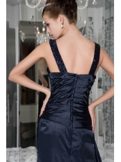 Prom / Evening Dress Navy Blue Empire Scoop Brush Train Taffeta Beading