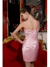 Prom / Homecoming Dress Baby Pink Column One Shoulder Mini-length Taffeta Beading and Bowknot