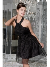 Prom / Homecoming Dress Black A-line / Pricess Halter Mini-length Organza Beading and Ruch