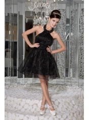 Prom / Homecoming Dress Black A-line / Pricess Halter Mini-length Organza Beading and Ruch