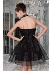 Prom / Homecoming Dress Black A-line / Pricess Halter Mini-length Organza Beading and Ruch