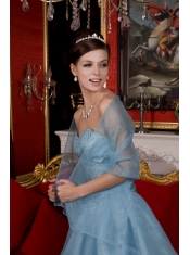 Prom / Homecoming Dress Light Blue A-line / Pricess Sweetheart Mini-length Organza Beading