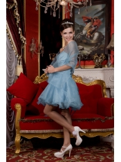 Prom / Homecoming Dress Light Blue A-line / Pricess Sweetheart Mini-length Organza Beading